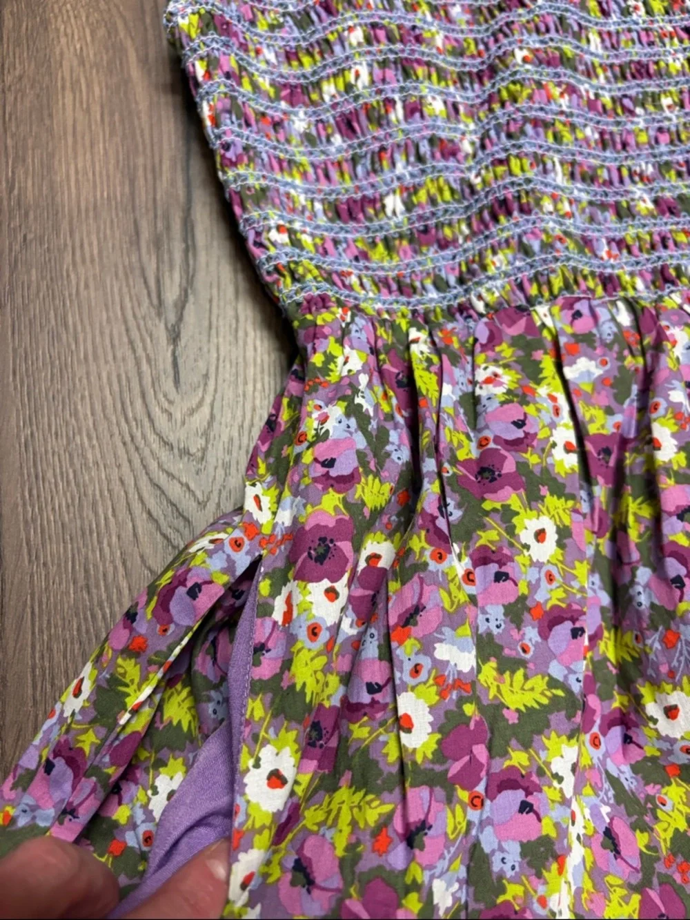 NWT English Factory Floral Smocked Midi Dress - XS purple multi - Picture 6 of 8